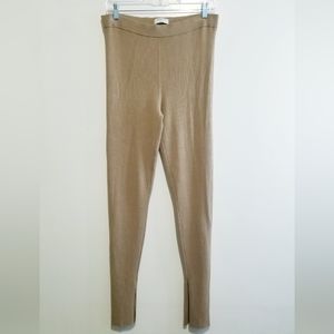 Aritzia Babaton Tan High Rise Side Slit Hem Ribbed Pants